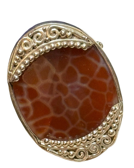 Sajen sterling silver 925 handmade Bali designer agate scrollwork ring
