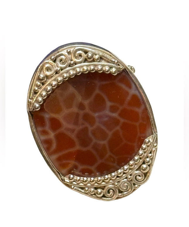 Sajen sterling silver 925 handmade Bali designer agate scrollwork ring