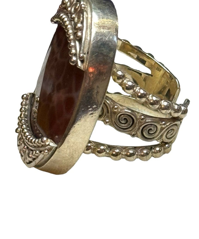 Sajen sterling silver 925 handmade Bali designer agate scrollwork ring