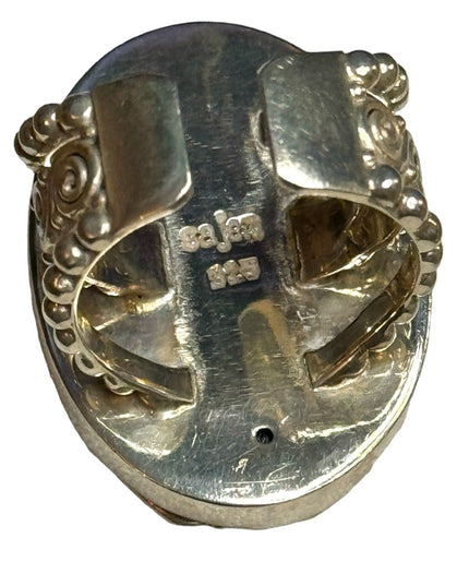 Sajen sterling silver 925 handmade Bali designer agate scrollwork ring
