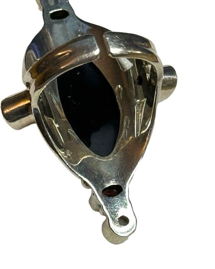Sajen sterling silver 925 cinnabar moonstone garnet Bali carved ring elongated