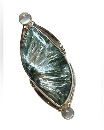 Sajen Seraphinite and Moonstone Statement Ring Elongated sterling silver 925
