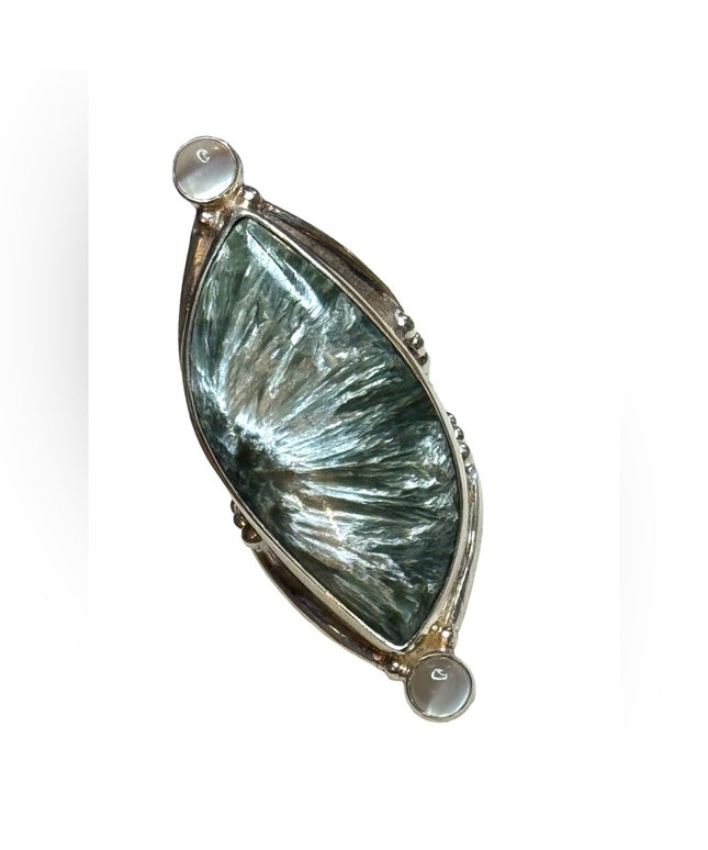 Sajen Seraphinite and Moonstone Statement Ring Elongated sterling silver 925