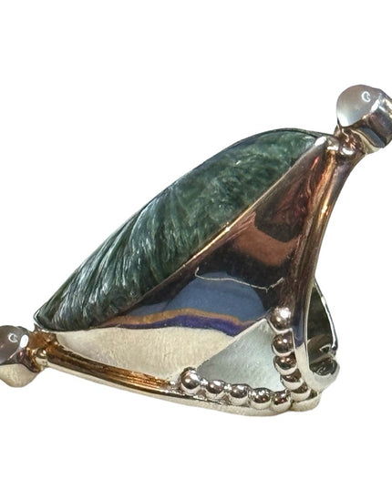 Sajen Seraphinite and Moonstone Statement Ring Elongated sterling silver 925
