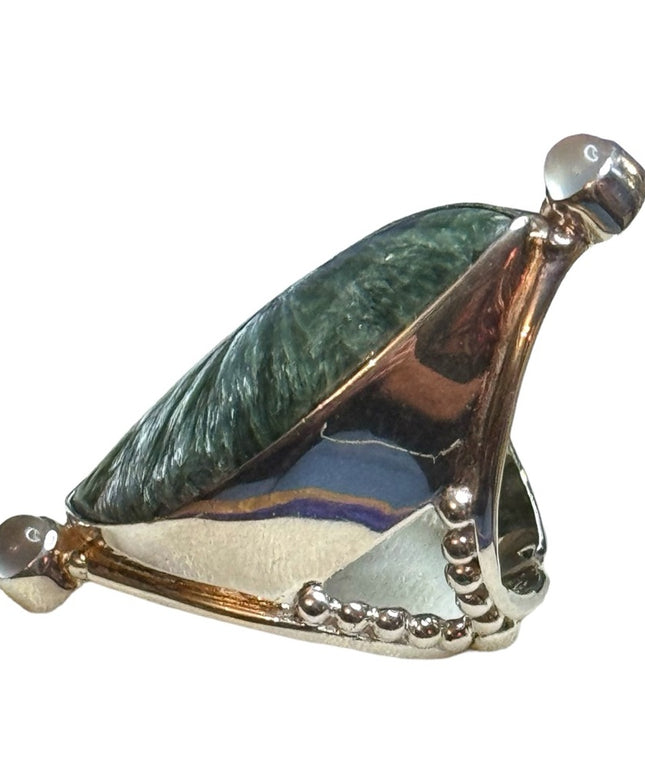 Sajen Seraphinite and Moonstone Statement Ring Elongated sterling silver 925