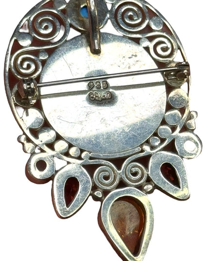 Bali handmade Sajen Boneface goddess amber garnet moonstone pendant brooch