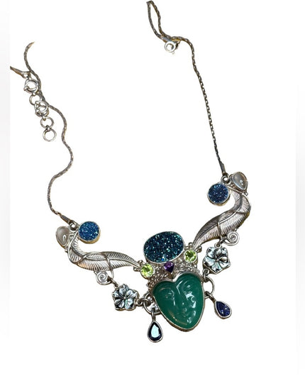 Stunning sterling silver 925 Bali designer goddess DRUZY moonstone necklace