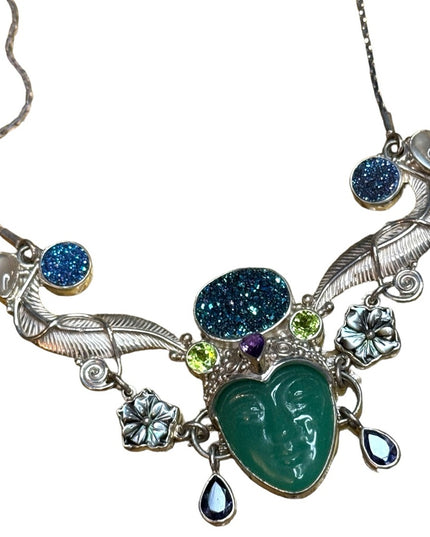 Stunning sterling silver 925 Bali designer goddess DRUZY moonstone necklace