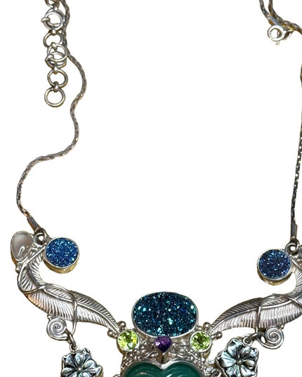 Stunning sterling silver 925 Bali designer goddess DRUZY moonstone necklace