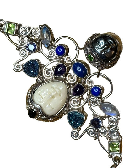 Stunning Sajen sterling silver 925 multi gemstone goddess Bali necklace handmade