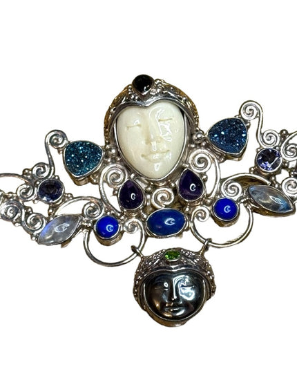 Stunning Sajen sterling silver 925 multi gemstone goddess Bali necklace handmade
