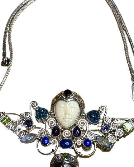 Stunning Sajen sterling silver 925 multi gemstone goddess Bali necklace handmade