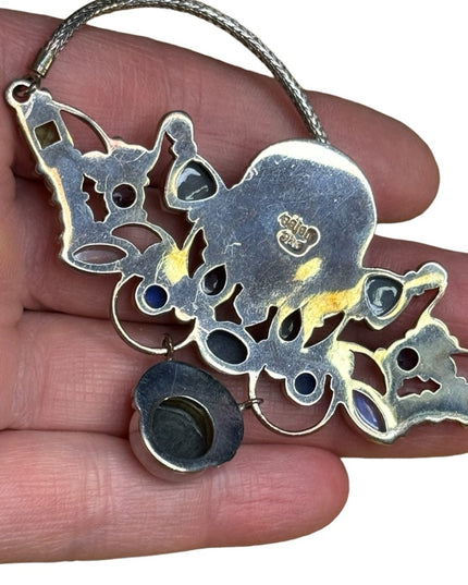 Stunning Sajen sterling silver 925 multi gemstone goddess Bali necklace handmade