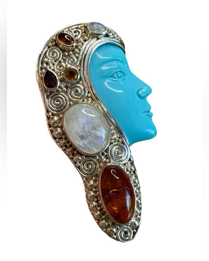 Sajen Bali Designer sterling silver 925 multi gemstone goddess amber moonstone