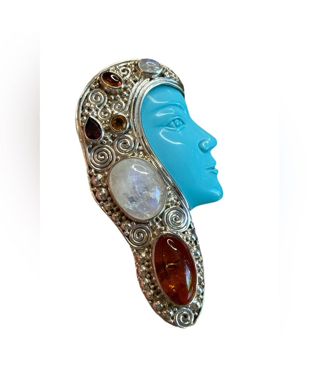 Sajen Bali Designer sterling silver 925 multi gemstone goddess amber moonstone