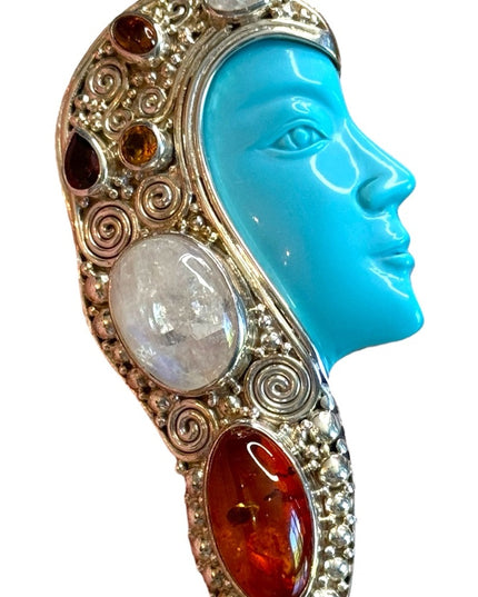Sajen Bali Designer sterling silver 925 multi gemstone goddess amber moonstone