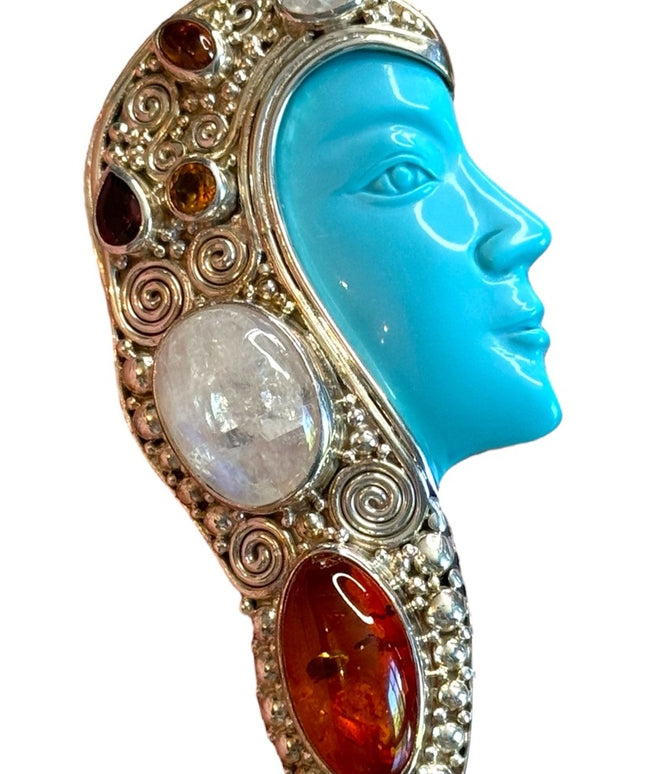 Sajen Bali Designer sterling silver 925 multi gemstone goddess amber moonstone