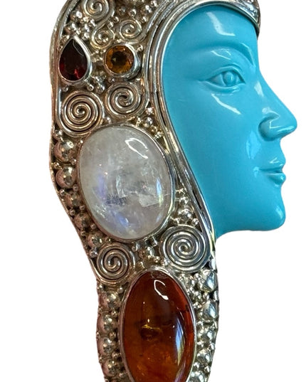 Sajen Bali Designer sterling silver 925 multi gemstone goddess amber moonstone
