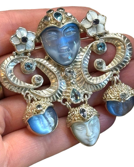 Sajen sterling silver 925 Goddess topaz amethyst Bali designer brooch pendant
