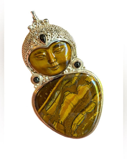 Sajen sterling silver 925 Bali Goddess tiger eye garnet large pendant designer