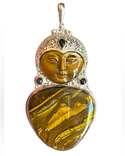 Sajen sterling silver 925 Bali Goddess tiger eye garnet large pendant designer