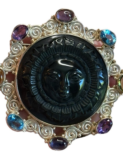 Sajen Sterling silver 925 designer Bali Multi gemstone  goddess brooch pendant