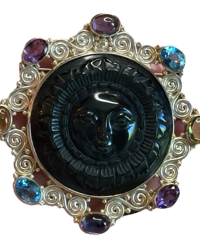Sajen Sterling silver 925 designer Bali Multi gemstone  goddess brooch pendant