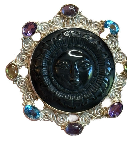 Sajen Sterling silver 925 designer Bali Multi gemstone  goddess brooch pendant