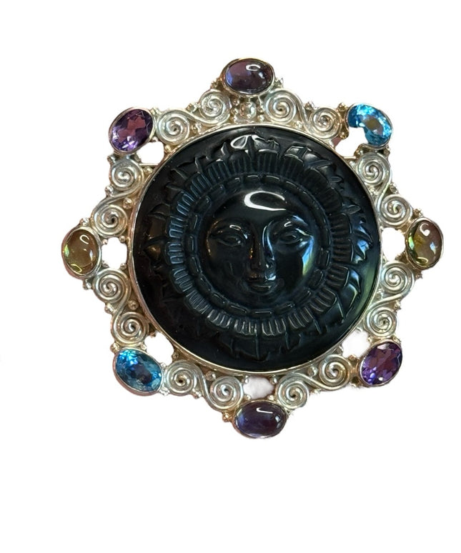 Sajen Sterling silver 925 designer Bali Multi gemstone  goddess brooch pendant