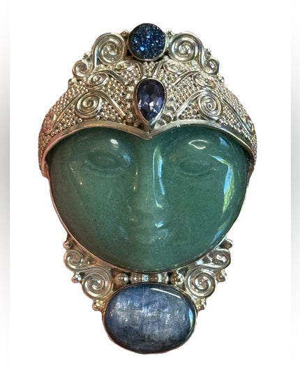 Sajen Sterling silver 925 designer Bali ornate goddess pendant brooch druzy
