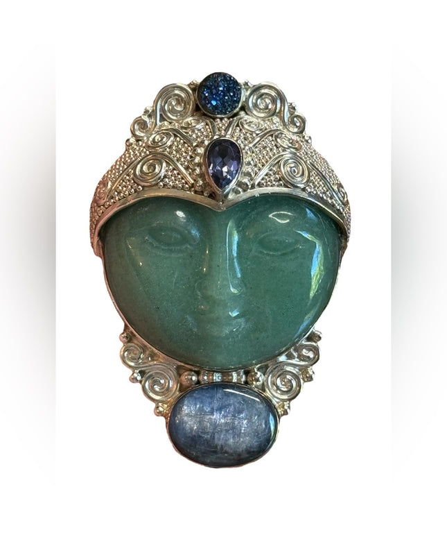 Sajen Sterling silver 925 designer Bali ornate goddess pendant brooch druzy