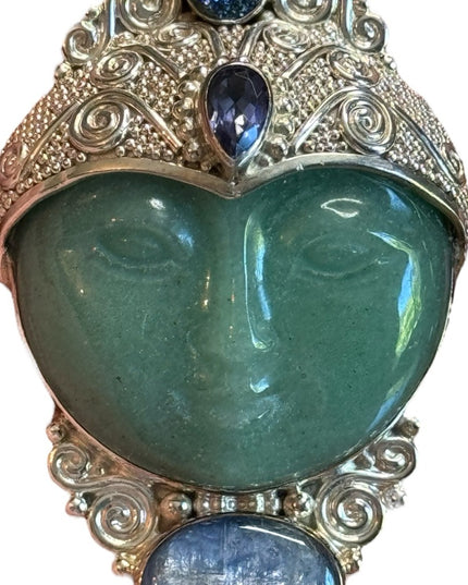 Sajen Sterling silver 925 designer Bali ornate goddess pendant brooch druzy