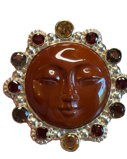 Sajen sterling silver 925 multi gemstone jasper goddess Bali pendant brooch