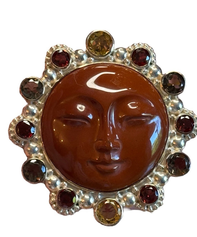 Sajen sterling silver 925 multi gemstone jasper goddess Bali pendant brooch