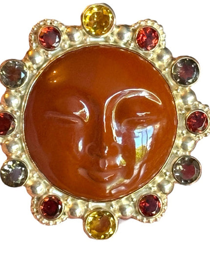 Sajen sterling silver 925 multi gemstone jasper goddess Bali pendant brooch