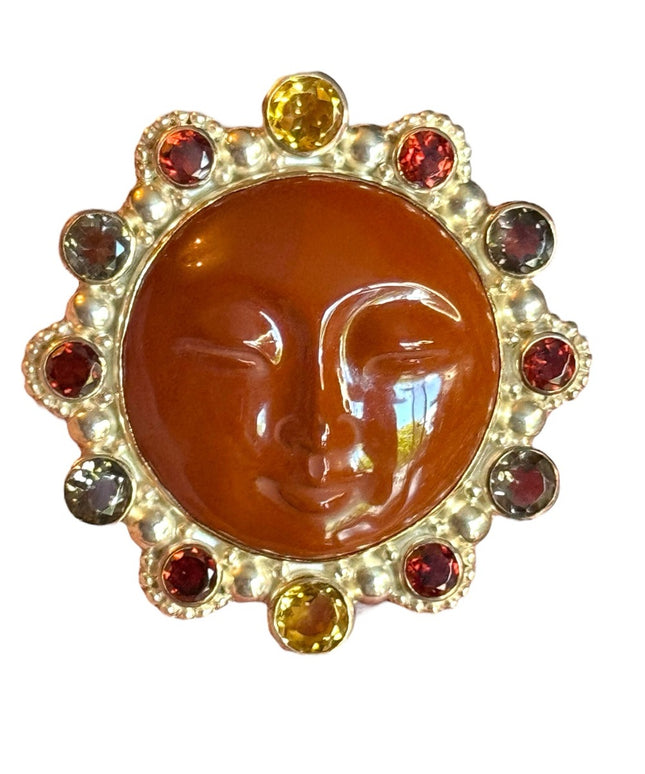 Sajen sterling silver 925 multi gemstone jasper goddess Bali pendant brooch
