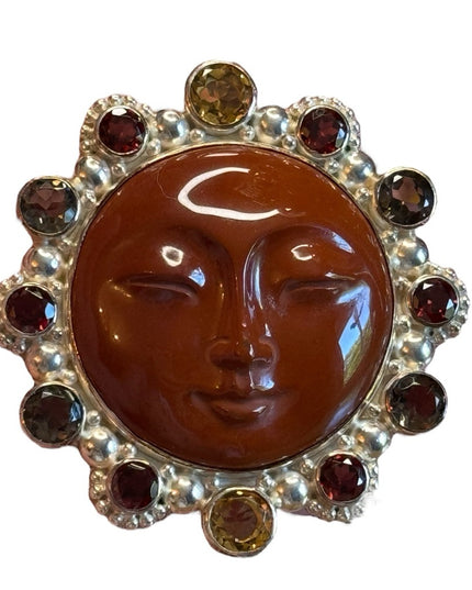 Sajen sterling silver 925 multi gemstone jasper goddess Bali pendant brooch