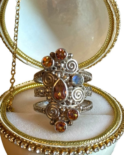Sajen sterling silver 925 Balenisian handmade mystic topaz moonstone ring