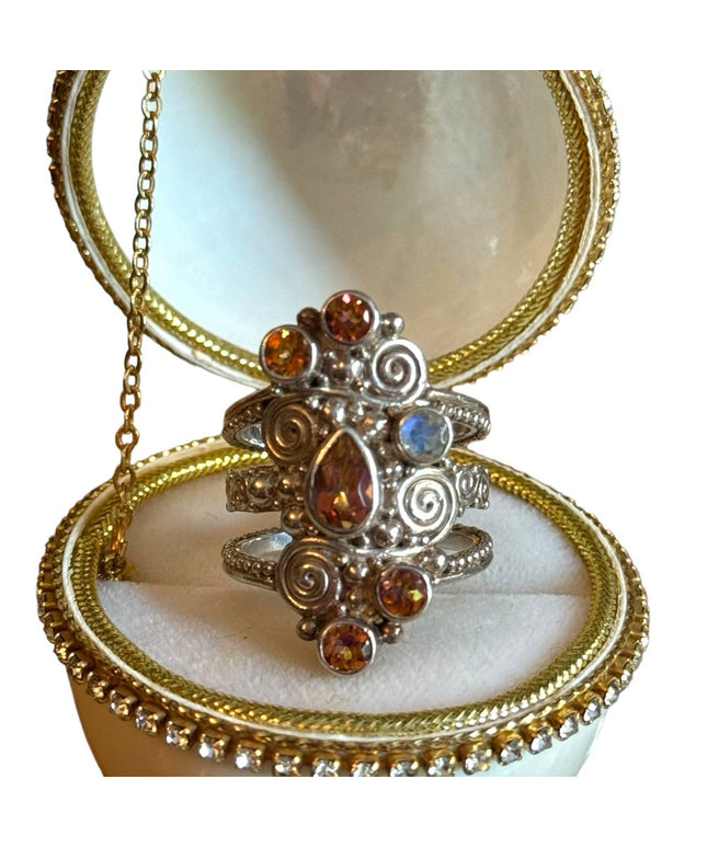 Sajen sterling silver 925 Balenisian handmade mystic topaz moonstone ring