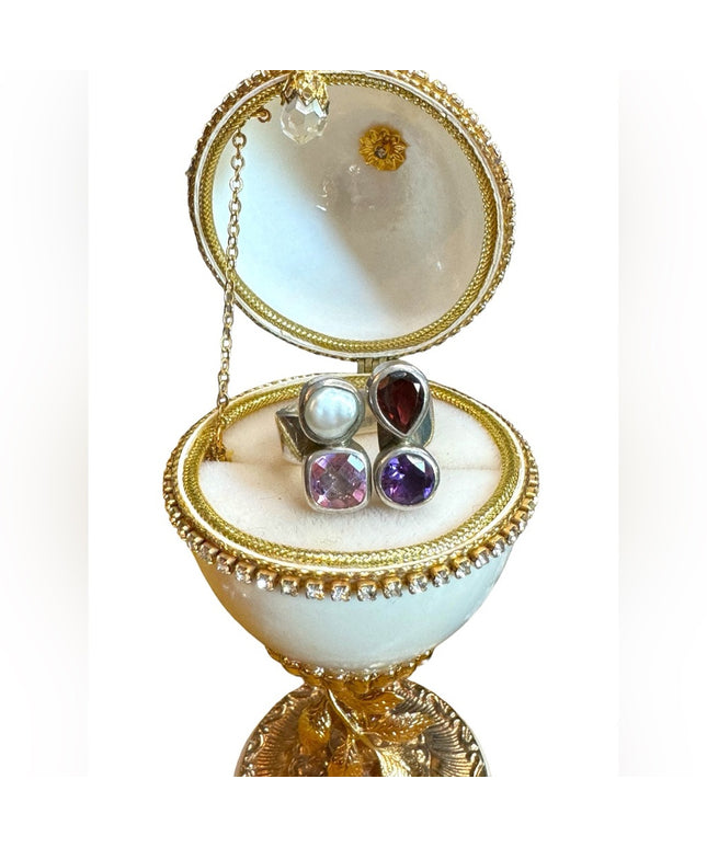 Wow!  sterling silver 925 multi gemstone amethyst pearl garnet topaz fancy ring