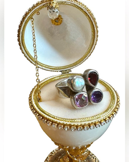 Wow!  sterling silver 925 multi gemstone amethyst pearl garnet topaz fancy ring