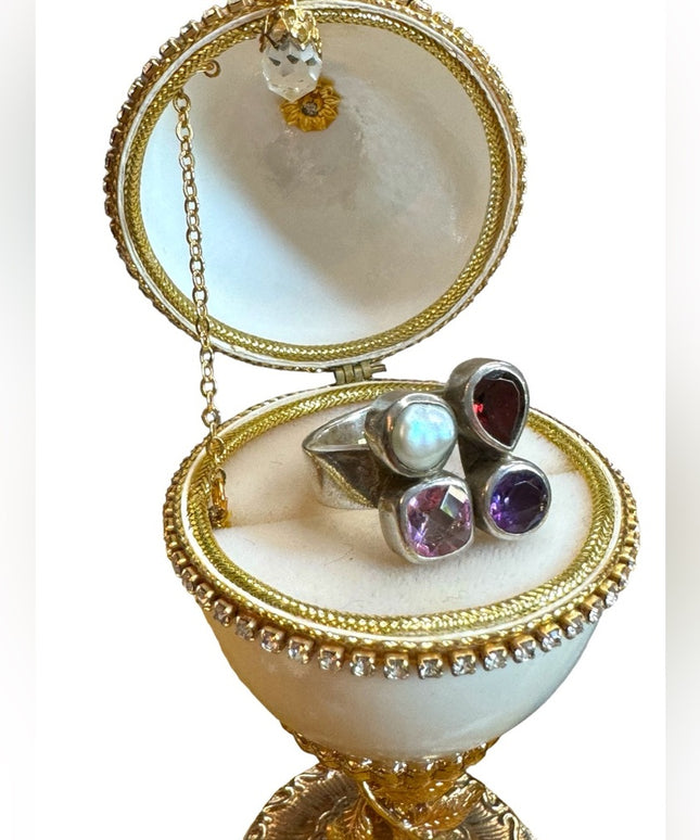 Wow!  sterling silver 925 multi gemstone amethyst pearl garnet topaz fancy ring