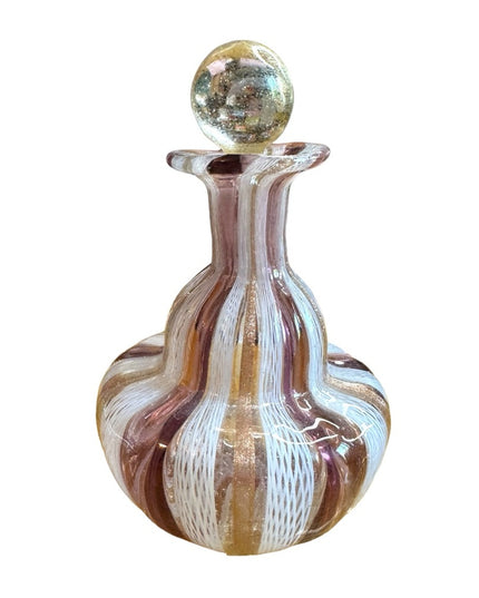 Mid-Century Italian Venetian Murano Glass  Perfume Bottle gold & pink purple