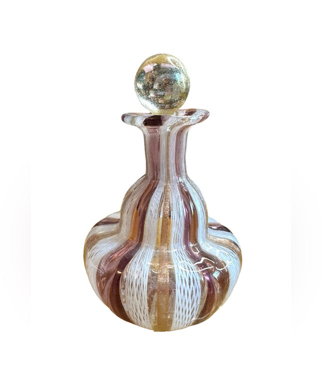 Mid-Century Italian Venetian Murano Glass  Perfume Bottle gold & pink purple