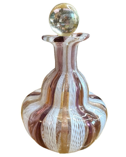 Mid-Century Italian Venetian Murano Glass  Perfume Bottle gold & pink purple