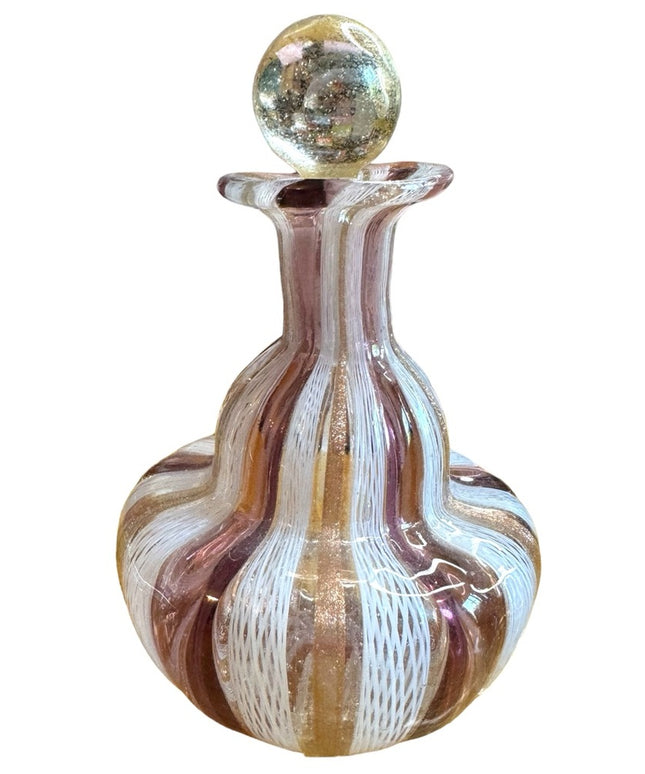 Mid-Century Italian Venetian Murano Glass  Perfume Bottle gold & pink purple