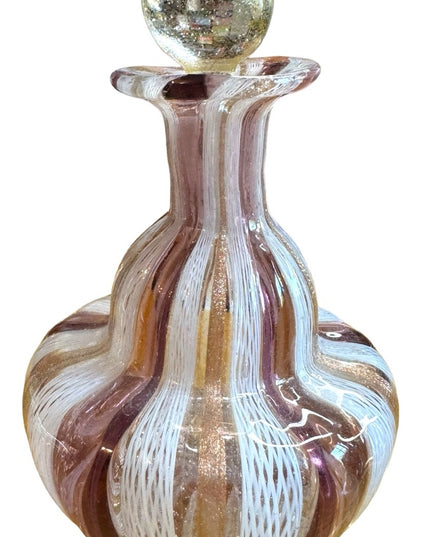 Mid-Century Italian Venetian Murano Glass  Perfume Bottle gold & pink purple