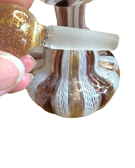 Mid-Century Italian Venetian Murano Glass  Perfume Bottle gold & pink purple