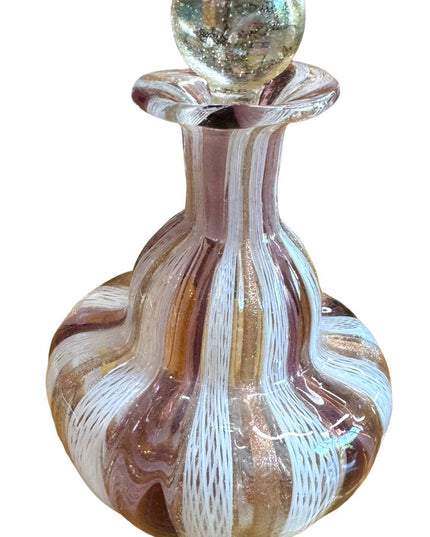 Mid-Century Italian Venetian Murano Glass  Perfume Bottle gold & pink purple