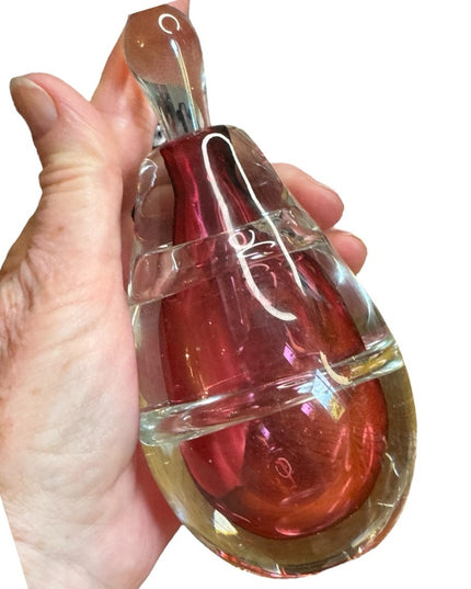 Lovely handmade spun glass pink perfume bottle Murano crystal raspberry heavy